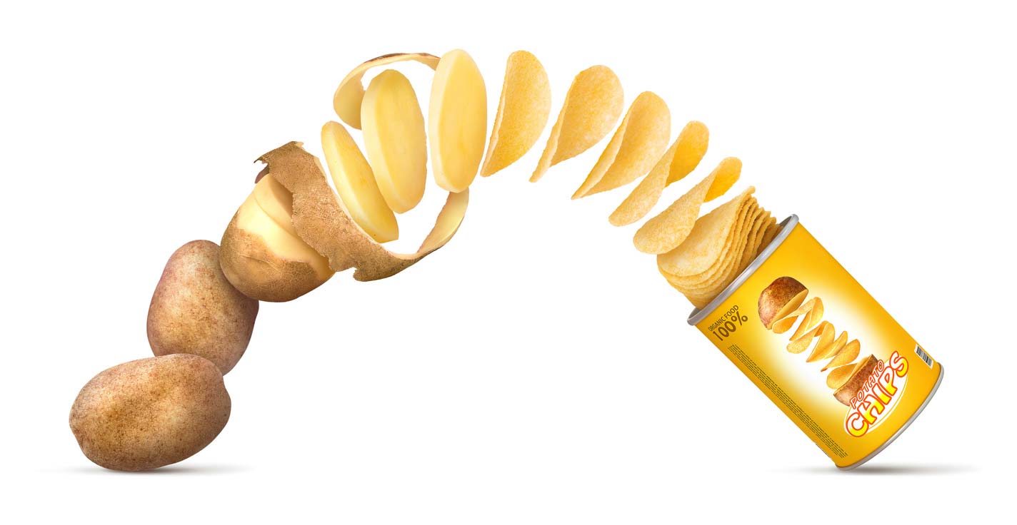 concept graphic of potato turning into chips