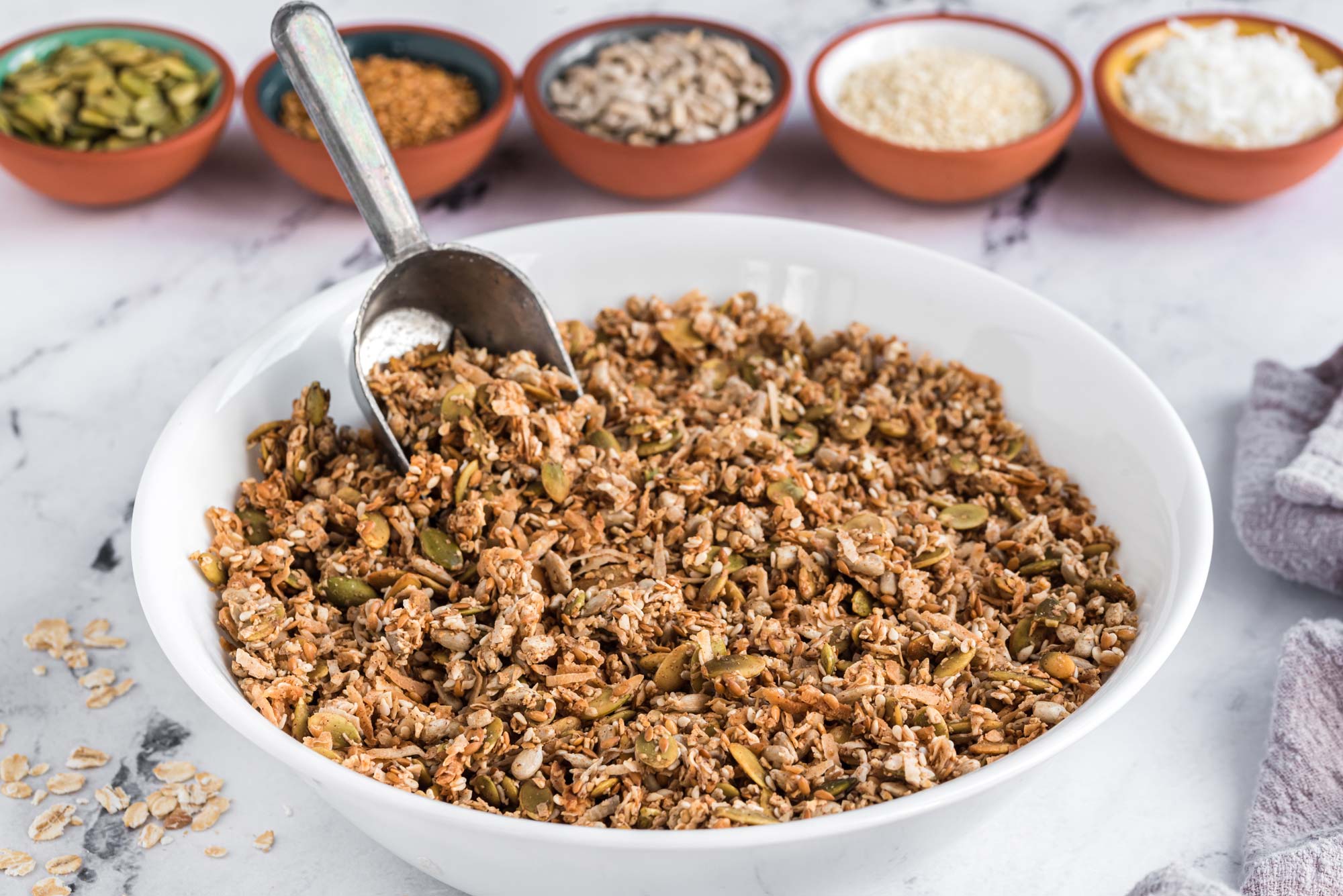 super seedy granola in a bowl